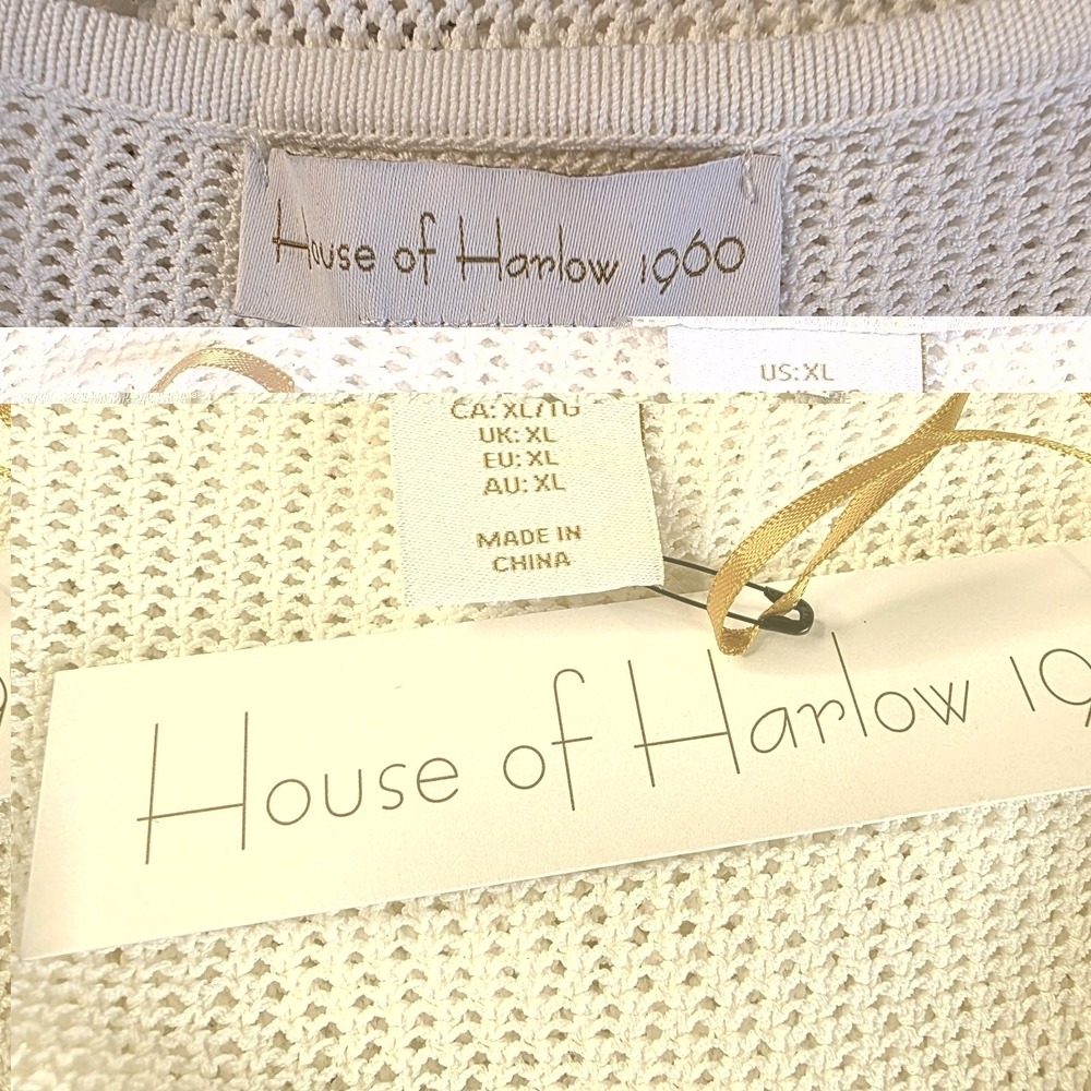 NEW House of Harlow 1960 Women's Boho Crochet Knit Dress XL Beach Cover Up White - Picture 4 of 7